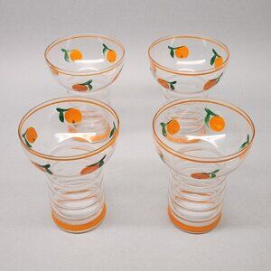Vintage Dunbar Orange Juice Glasses (6 oz) Set of 4 - Hand Blown, Hand Painted